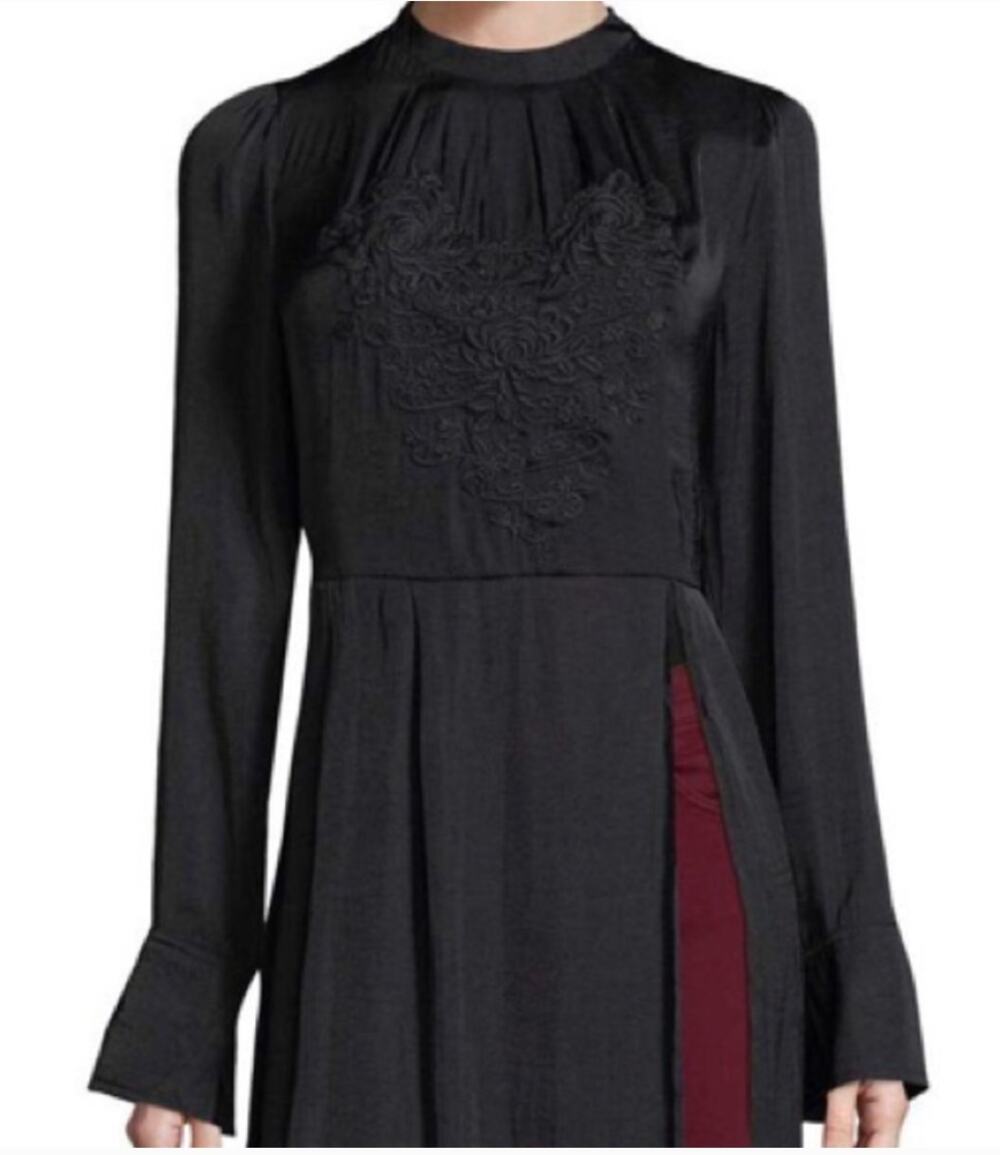 FREE PEOPLE Black New Day Embroidered Tunic Top XS